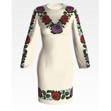 ПЛ061лМнннн Барвиста вишиванка Заготовка для вишивки - Сукня жіноча Борщівська. Троянди р.42-54 льон, бежевий
