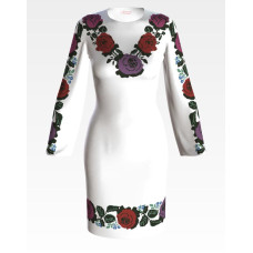 ПЛ061пБнннн Барвиста вишиванка Заготовка для вишивки - Сукня жіноча Борщівська. Троянди р.42-54 габардин, білий