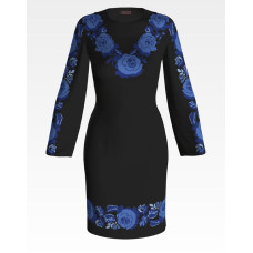 ПЛ061шЧнннн Барвиста вишиванка Заготовка для вишивки - Сукня жіноча Борщівська. Троянди р.42-54 шовк, чорний