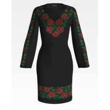 ПЛ062лЧнннн Барвиста вишиванка Заготовка для вишивки - Сукня жіноча Борщівська. Ніжні троянди р.42-54 льон, чорний