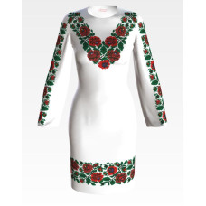 ПЛ062пБнннн Барвиста вишиванка Заготовка для вишивки - Сукня жіноча Борщівська. Ніжні троянди р.42-54 габардин, білий