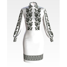 ПЛ081пБнннн Барвиста вишиванка Заготовка для вишивки - Сукня жіноча Троянди монохром р.42-54 габардин, білий