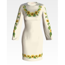 ПЛ084дМнннн Барвиста вишиванка Заготовка для вишивки - Сукня жіноча Соняшники р.42-54 домоткане полотно, бежевий