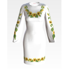 ПЛ084лБнннн Барвиста вишиванка Заготовка для вишивки - Сукня жіноча Соняшники р.42-54 льон, білий