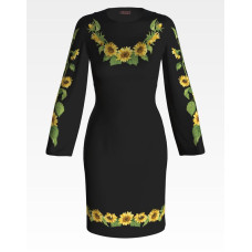 ПЛ084лЧнннн Барвиста вишиванка Заготовка для вишивки - Сукня жіноча Соняшники р.42-54 льон, чорний