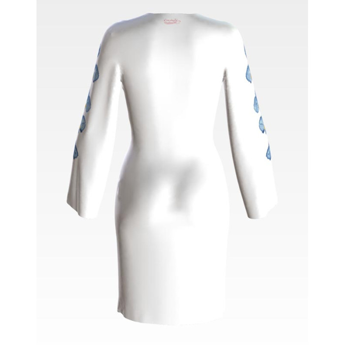 ПЛ085лБнннн Барвиста вишиванка Заготовка для вишивки - Сукня жіноча Блакитні орхідеї р.42-54 льон, білий