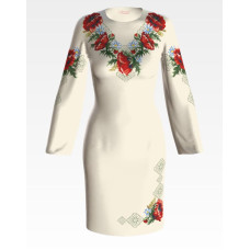 ПЛ086лМнннн Барвиста вишиванка Заготовка для вишивки - Сукня жіноча Маковий розмай р.42-54 льон, бежевий