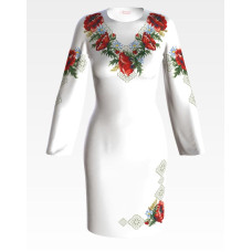ПЛ086пБнннн Барвиста вишиванка Заготовка для вишивки - Сукня жіноча Маковий розмай р.42-54 габардин, білий