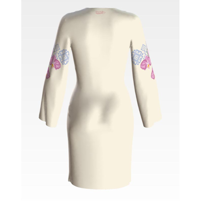 ПЛ087кМнннн Барвиста вишиванка Заготовка для вишивки - Сукня жіноча Ніжні орхідеї р.42-54 атлас, бежевий