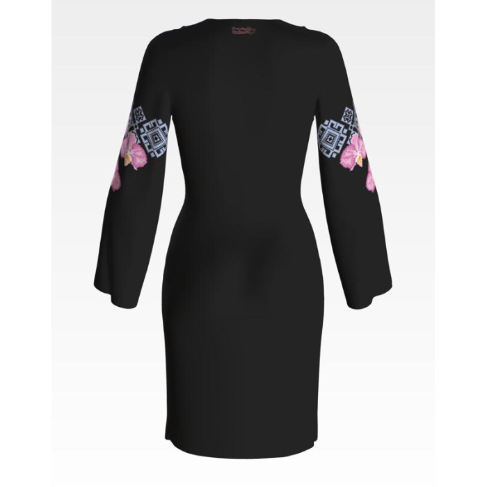 ПЛ087лЧнннн Барвиста вишиванка Заготовка для вишивки - Сукня жіноча Ніжні орхідеї р.42-54 льон, чорний