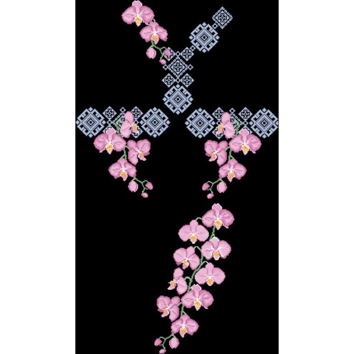 ПЛ087лЧнннн Барвиста вишиванка Заготовка для вишивки - Сукня жіноча Ніжні орхідеї р.42-54 льон, чорний