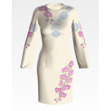 ПЛ087лМнннн Барвиста вишиванка Заготовка для вишивки - Сукня жіноча Ніжні орхідеї р.42-54 льон, бежевий