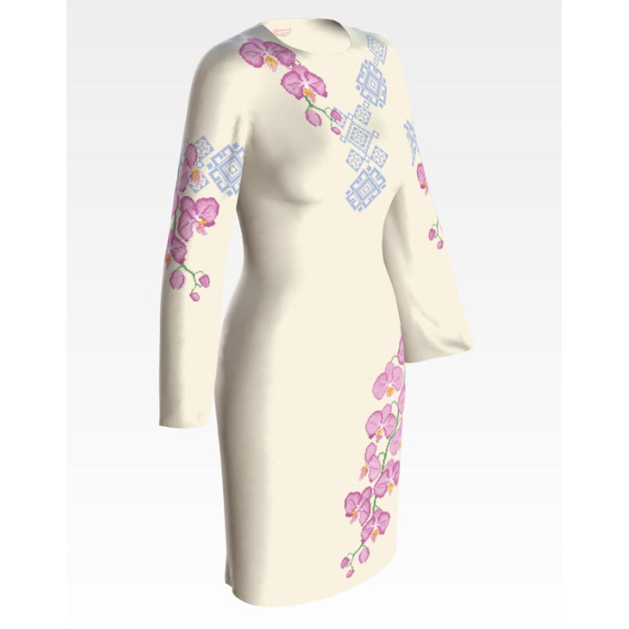 ПЛ087лМнннн Барвиста вишиванка Заготовка для вишивки - Сукня жіноча Ніжні орхідеї р.42-54 льон, бежевий