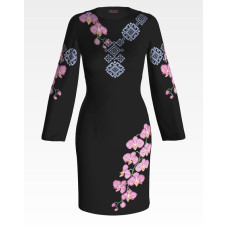 ПЛ087шЧнннн Барвиста вишиванка Заготовка для вишивки - Сукня жіноча Ніжні орхідеї р.42-54 шовк, чорний