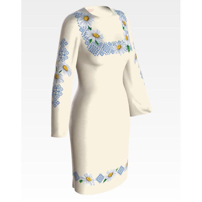 ПЛ088кМнннн Барвиста вишиванка Заготовка для вишивки - Сукня жіноча Ніжні ромашки р.42-54 атлас, бежевий