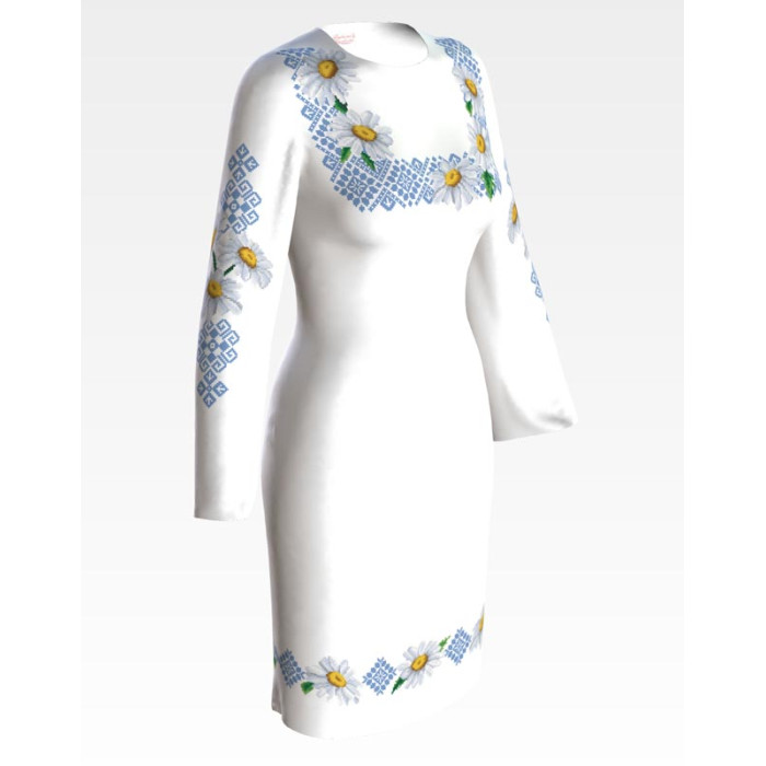 ПЛ088пБнннн Барвиста вишиванка Заготовка для вишивки - Сукня жіноча Ніжні ромашки р.42-54 габардин, білий
