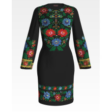 ПЛ092лЧнннн Барвиста вишиванка Заготовка для вишивки - Сукня жіноча Буковинська р.42-54 льон, чорний