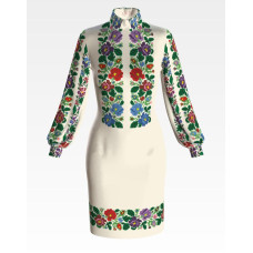 ПЛ094кМнннн Барвиста вишиванка Заготовка для вишивки - Сукня жіноча Буковинський край р.42-54 атлас, бежевий