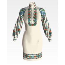 ПЛ095лМнннн Барвиста вишиванка Заготовка для вишивки - Сукня жіноча Буковинська квітка р.42-54 льон, бежевий