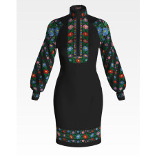 ПЛ095шЧнннн Барвиста вишиванка Заготовка для вишивки - Сукня жіноча Буковинська квітка р.42-54 шовк, чорний
