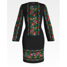 ПЛ096лЧнннн Барвиста вишиванка Заготовка для вишивки - Сукня жіноча Буковинська сучасна р.42-54 льон, чорний