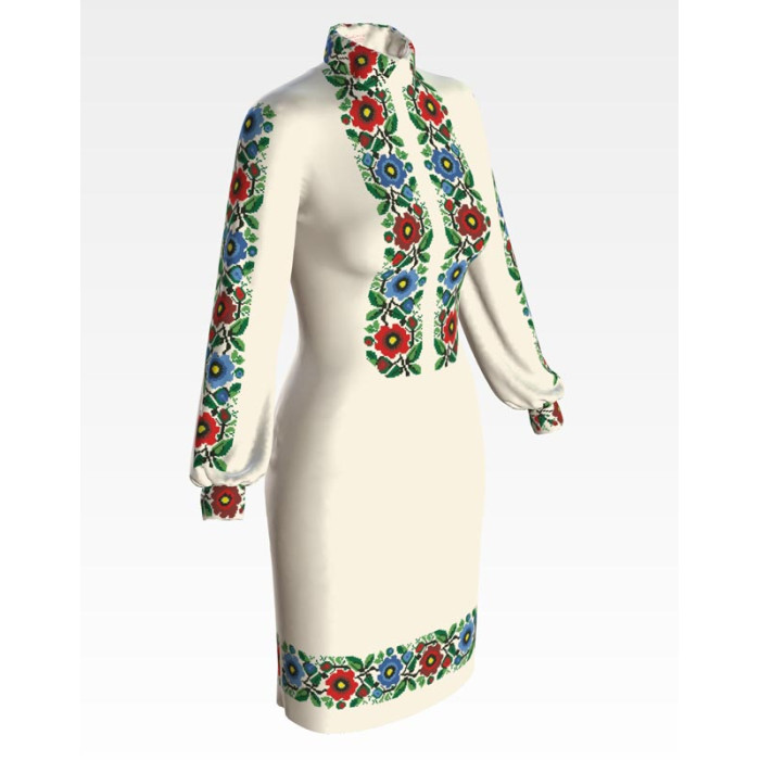 ПЛ098кМнннн Барвиста вишиванка Заготовка для вишивки - Сукня жіноча Буковинська сучасна р.42-54 атлас, бежевий