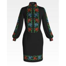 ПЛ098шЧнннн Барвиста вишиванка Заготовка для вишивки - Сукня жіноча Буковинська сучасна р.42-54 шовк, чорний