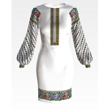 ПЛ114пБнннн Барвиста вишиванка Заготовка для вишивки - Сукня жіноча Борщівські візерунки р.42-54 габардин, білий