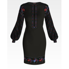 ПЛ114шЧнннн Барвиста вишиванка Заготовка для вишивки - Сукня жіноча Борщівські візерунки р.42-54 шовк, чорний