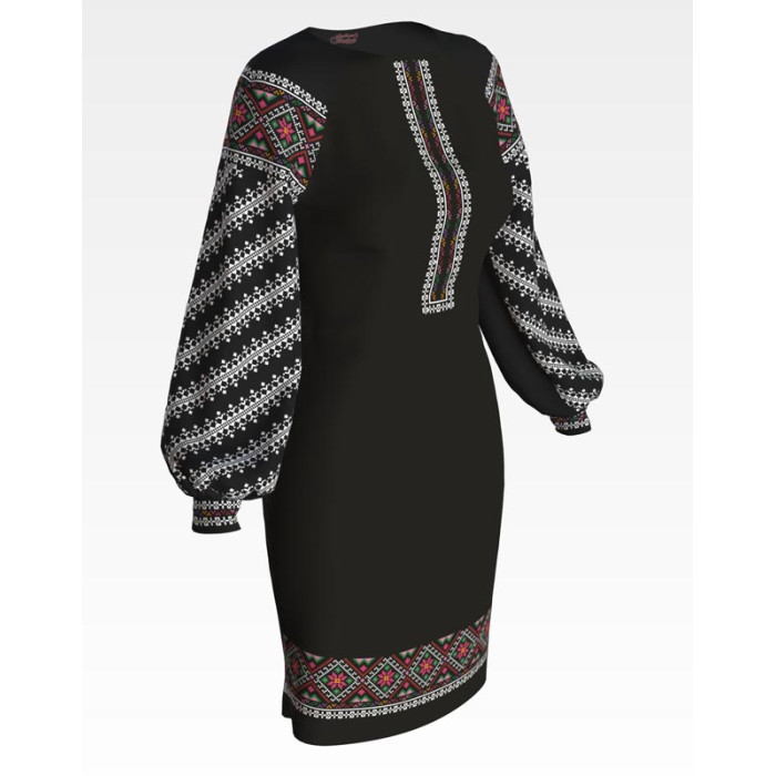 ПЛ122шЧнннн Барвиста вишиванка Заготовка для вишивки - Сукня жіноча Борщівська р.42-54 шовк, чорний