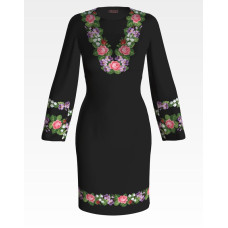 ПЛ130шЧнннн Барвиста вишиванка Заготовка для вишивки - Сукня жіноча Ніжні квіти р.42-54 шовк, чорний