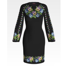 ПЛ146дЧнннн Барвиста вишиванка Заготовка для вишивки - Сукня жіноча Елегантні братки р.42-54 домоткане полотно, чорний