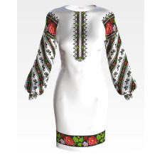 ПЛ147кБнннн Барвиста вишиванка Заготовка для вишивки - Сукня жіноча Борщівська троянда р.42-54 атлас, білий