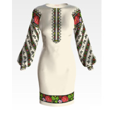 ПЛ147лМнннн Барвиста вишиванка Заготовка для вишивки - Сукня жіноча Борщівська троянда р.42-54 льон, бежевий
