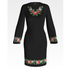 ПЛ148кЧнннн Барвиста вишиванка Заготовка для вишивки - Сукня жіноча Свіжість троянд р.42-54 атлас, чорний