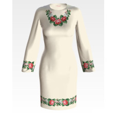 ПЛ148кМнннн Барвиста вишиванка Заготовка для вишивки - Сукня жіноча Свіжість троянд р.42-54 атлас, бежевий