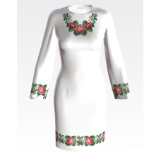 ПЛ148пБнннн Барвиста вишиванка Заготовка для вишивки - Сукня жіноча Свіжість троянд р.42-54 габардин, білий