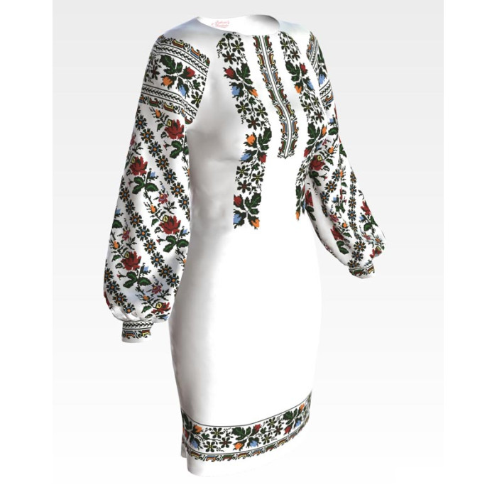 ПЛ154кБнннн Барвиста вишиванка Заготовка для вишивки - Сукня жіноча Сокальська троянда р.42-54 атлас, білий