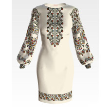ПЛ155кМнннн Барвиста вишиванка Заготовка для вишивки - Сукня жіноча Сокальська сучасна р.42-54 атлас, бежевий