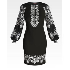 ПЛ157шЧнннн Барвиста вишиванка Заготовка для вишивки - Сукня жіноча Сокальська троянда р.42-54 шовк, чорний