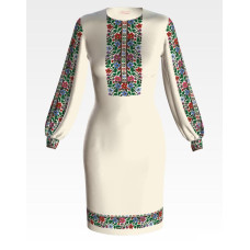 ПЛ160кМнннн Барвиста вишиванка Заготовка для вишивки - Сукня жіноча Борщівська квіткова р.42-54 атлас, бежевий