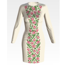 ПЛ168кМнннн Барвиста вишиванка Заготовка для вишивки - Сукня жіноча Ніжні троянди р.42-54 атлас, бежевий