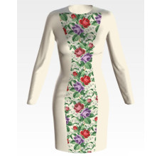 ПЛ169кМнннн Барвиста вишиванка Заготовка для вишивки - Сукня жіноча Троянди і конвалії р.42-54 атлас, бежевий