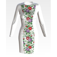 ПЛ169пБнннн Барвиста вишиванка Заготовка для вишивки - Сукня жіноча Троянди і конвалії р.42-54 габардин, білий