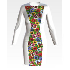 ПЛ172кБнннн Барвиста вишиванка Заготовка для вишивки - Сукня жіноча Мальовничі братки р.42-54 атлас, білий