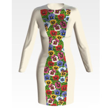 ПЛ172кМнннн Барвиста вишиванка Заготовка для вишивки - Сукня жіноча Мальовничі братки р.42-54 атлас, бежевий