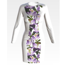 ПЛ175пБнннн Барвиста вишиванка Заготовка для вишивки - Сукня жіноча Місячні лілії р.42-54 габардин, білий