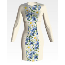 ПЛ177кМнннн Барвиста вишиванка Заготовка для вишивки - Сукня жіноча Волошки і ромашки р.42-54 атлас, бежевий