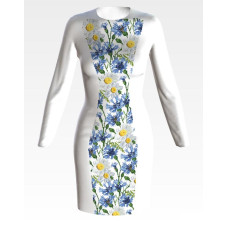 ПЛ177пБнннн Барвиста вишиванка Заготовка для вишивки - Сукня жіноча Волошки і ромашки р.42-54 габардин, білий