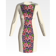 ПЛ179кМнннн Барвиста вишиванка Заготовка для вишивки - Сукня жіноча Фіалки і троянди р.42-54 атлас, бежевий